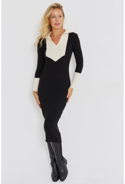 Kadın Siyah Triko Midi Elbise KED139