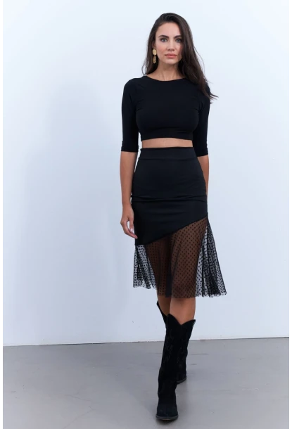 Kadın Siyah Tül Detaylı Etek EY2956