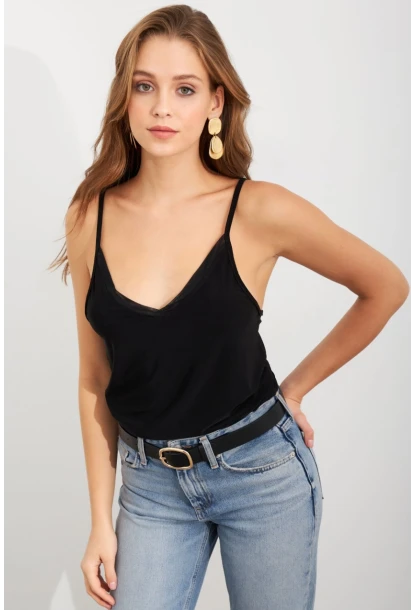 Kadın Siyah Tül Şeritli Atlet LPP1024