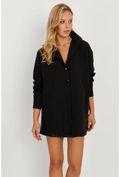 Kadın Siyah Uzun Basic Gömlek SF2535