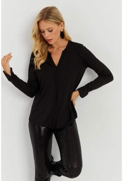 Kadın Siyah V Yaka Bluz AYD268