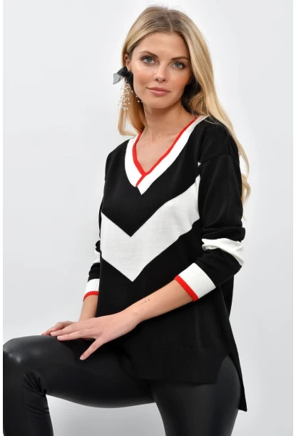 Kadın Siyah V Yaka Triko Tunik DA49