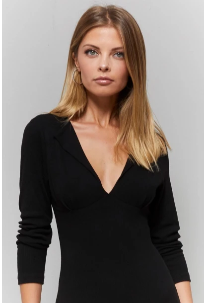 Kadın Siyah V Yaka Yakalı Elbise Yİ1940