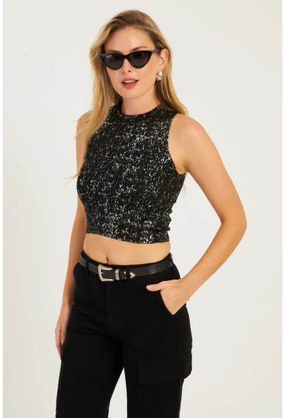 Kadın Siyah Varaklı Bluz KZ2509