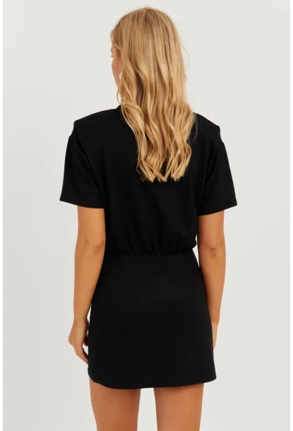 Kadın Siyah Vatkalı Mini Elbise GÇ157
