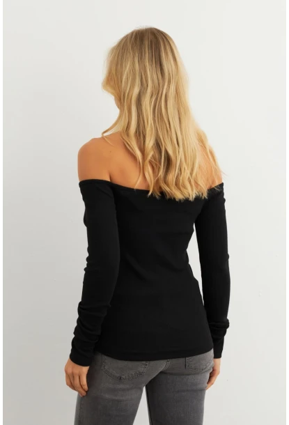 Kadın Siyah Yakası Açık Kaşkorse Bluz AYD400