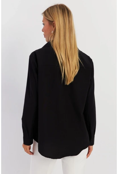 Kadın Siyah Yakası Taşlı Gömlek ZER413