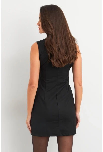 Kadın Siyah Yandan Fermuarlı Basic Midi Elbise ELA6821