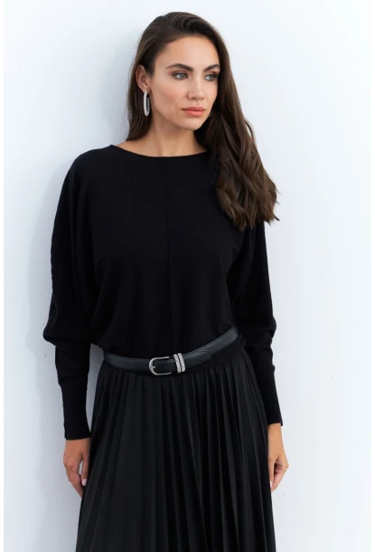 Kadın Siyah Yarasa Kol Kazak YİL558