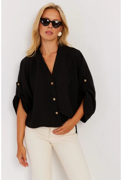 Kadın Siyah Yarasa Kol Kısa Gömlek GÇ160