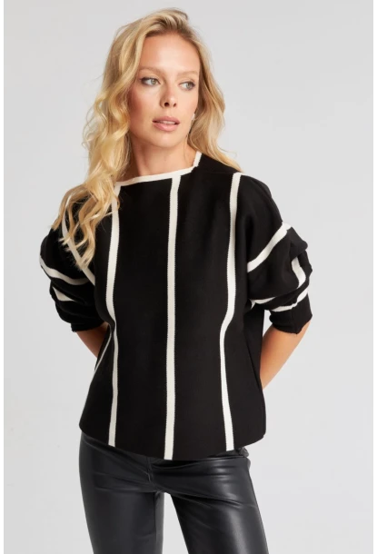 Kadın Siyah Yarasa Kol Triko Kazak YZ522