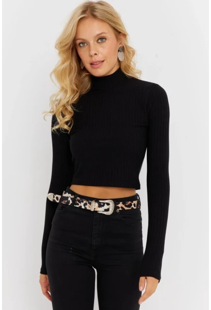 Kadın Siyah Yarım Balıkçı Bluz TH1114