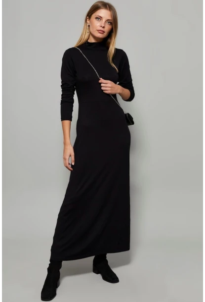 Kadın Siyah Yarım Balıkçı Maxi Elbise MYİ2006
