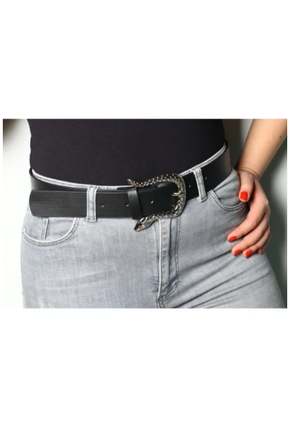 Kadın Siyah Yılan Tokalı Kemer BE426