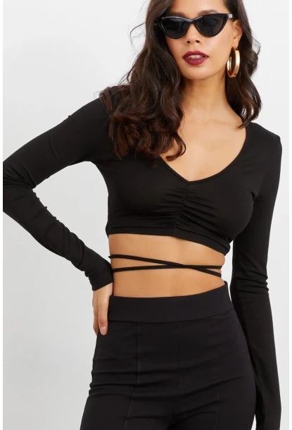 Kadın Siyah Yırtmaçlı Pantolon BK1528