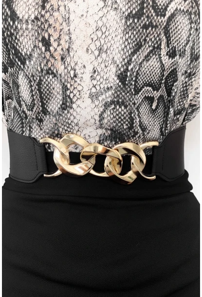 Kadın Siyah Zincirli Lastikli Kemer BE639