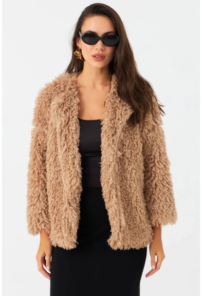 Kadın Sütlü Kahve Astarlı Peluş Kürk CO100