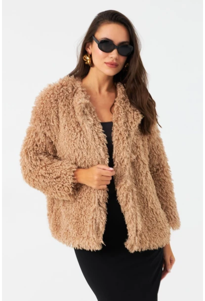 Kadın Sütlü Kahve Astarlı Peluş Kürk CO100