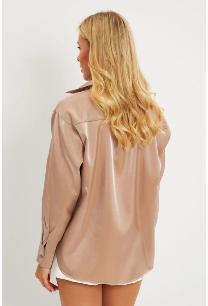 Kadın Sütlü Kahve Parlak Gömlek QRS8022