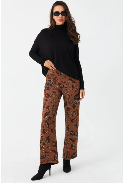 Kadın Taba Desenli Saten Pantolon MCAR1069