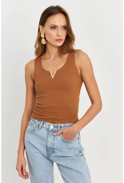 Kadın Tarçın Aksesuarlı Kaşkorse Bluz RLO116