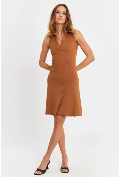 Kadın Tarçın Bağlama  Detaylı Kaşkorse Mini Elbise FRY2271