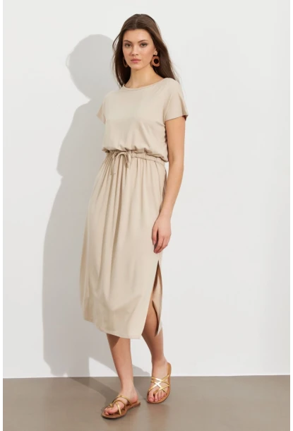 Kadın Taş Beli Büzülebilir Midi Elbise MURO1193