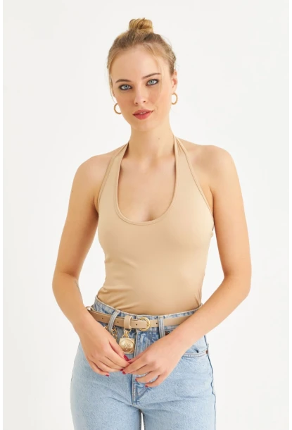 Kadın Taş Boyun Askılı Crop Bluz TF69