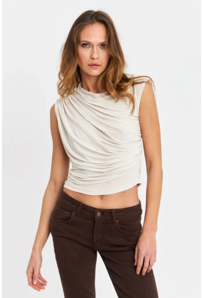 Kadın Taş Büzgülü Kolsuz Bluz LPP1205-90