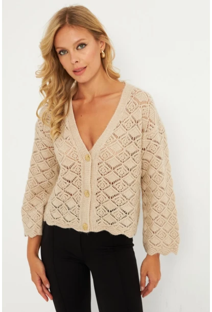 Kadın Taş Düğme Detaylı Hırka YV276