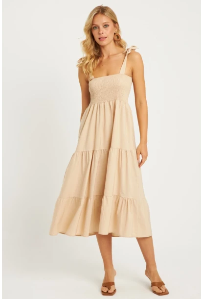 Kadın Taş Gipeli Volanlı Midi Elbise SGT407