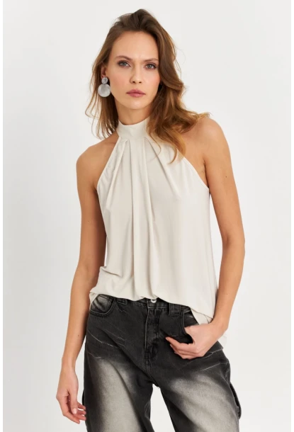 Kadın Taş Halter Yaka Desenli Bluz LPP1273