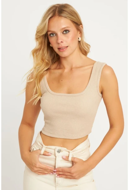 Kadın Taş Kare Yaka Crop Bluz XL2003