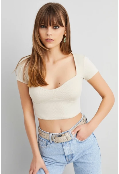 Kadın Taş Kaşkorse Crop Bluz ELT58