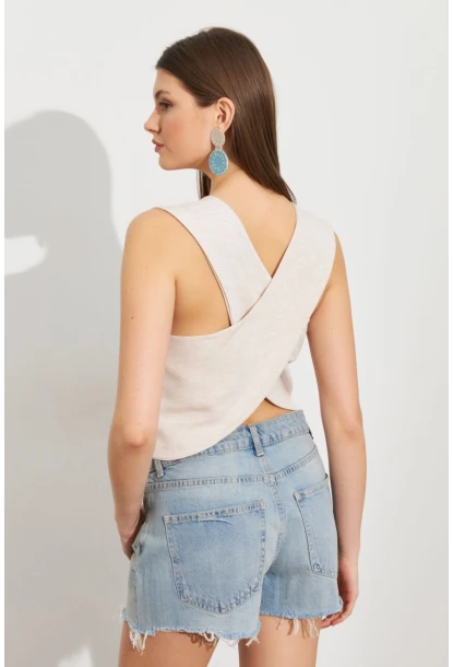 Kadın Taş Keten Yelek ELT1040