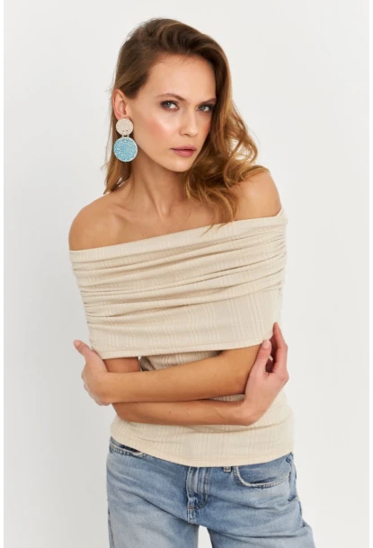 Kadın Taş Kolsuz Madonna Yaka Bluz TF51