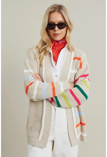 Kadın Taş-Multi Çizgili Triko Hırka MSMT2427