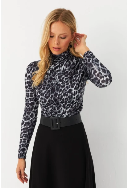 Kadın Taş-Siyah Büzgülü Desenli Bluz MDMR358-1