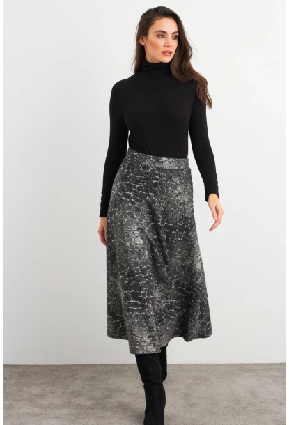 Kadın Taş-Siyah Desenli Çan Etek MLON3007