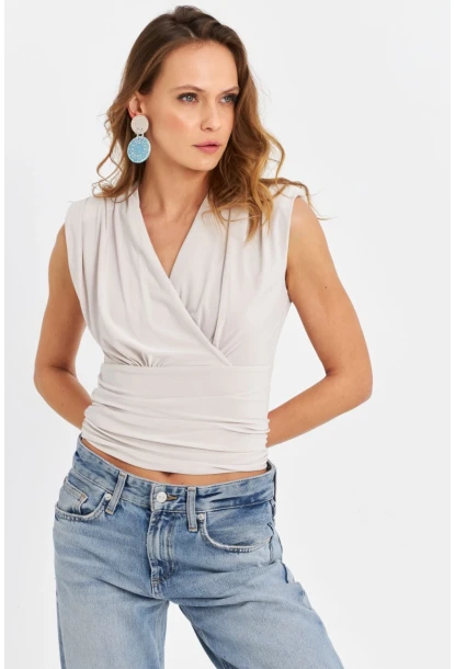 Kadın Taş Vatkalı Kruvaze Bluz MTK13213