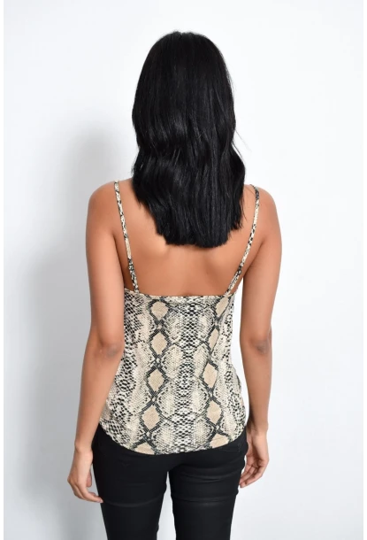 Kadın Taş Yılan Desenli Dantelli Atlet