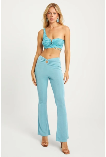 Kadın Turkuaz Simli İspanyol Pantolon TH1113