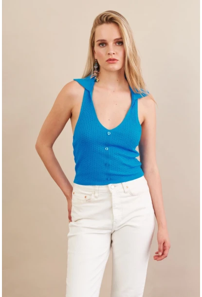 Kadın Turkuaz Sırtı Açık Bluz ZH01-90