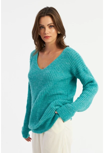 Kadın Turkuaz Triko Uzun Bluz YİL556