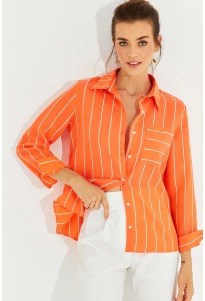 Kadın Turuncu Çizgili Gömlek ZER400