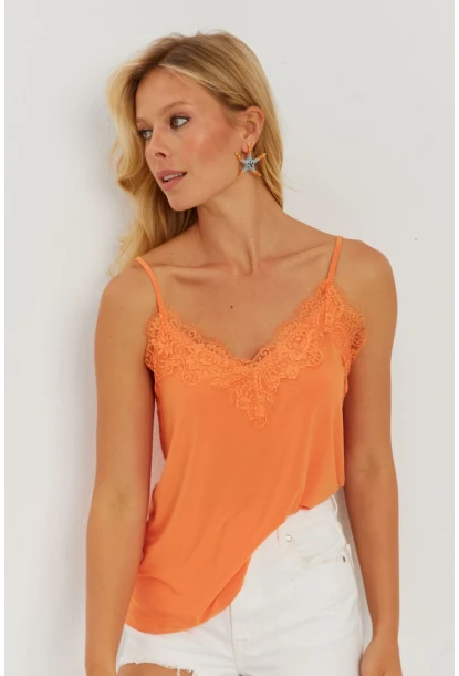 Kadın Turuncu Dantel Detaylı Atlet AYD265
