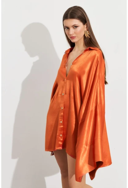 Kadın Turuncu Oversize Gömlek ROP106