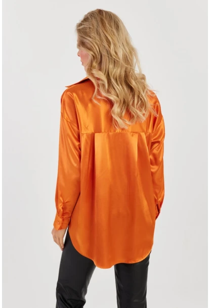 Kadın Turuncu Saten Gömlek SF2537