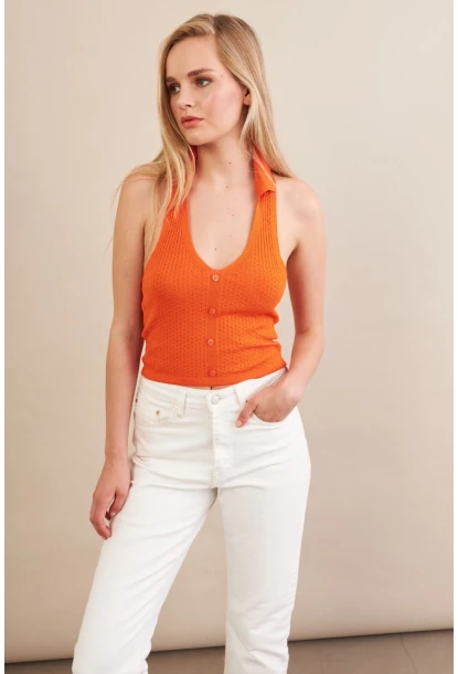 Kadın Turuncu Sırtı Açık Bluz ZH01-90
