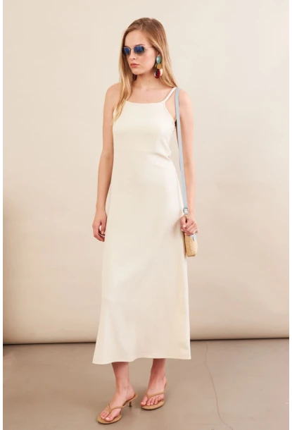Kadın Vanilya Askılı Midi Elbise FLU7314